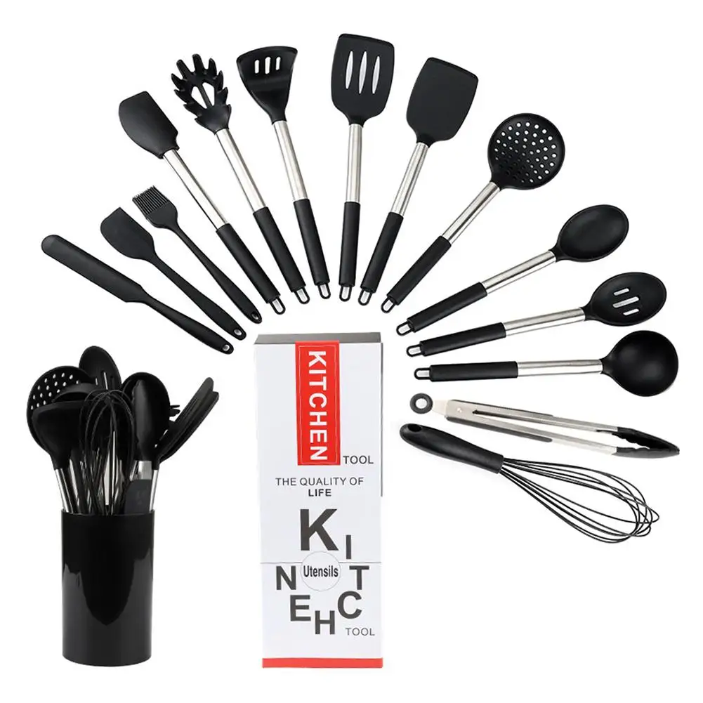 

15pcs Silicone Cooking Utensil Set Nonstick Heat Resistant Spatula Shovel Stainless Steel Nonslip Handle With Storage Box