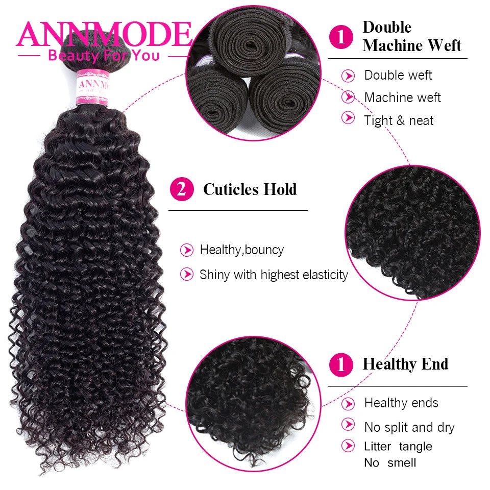 Cabello Rizado Afro Annmode 8 26 Pulgadas Para Cabello Brasileño De Color Natural De 34 Piezas Mechones De Cabello Humano No Remy