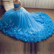 Роскошное бальное платье синего цвета Бальные платья без бретелек на шнуровке сзади ручной работы Свадебный букет Принцесса Пышное Платье На Выпускной платья для вечеринок