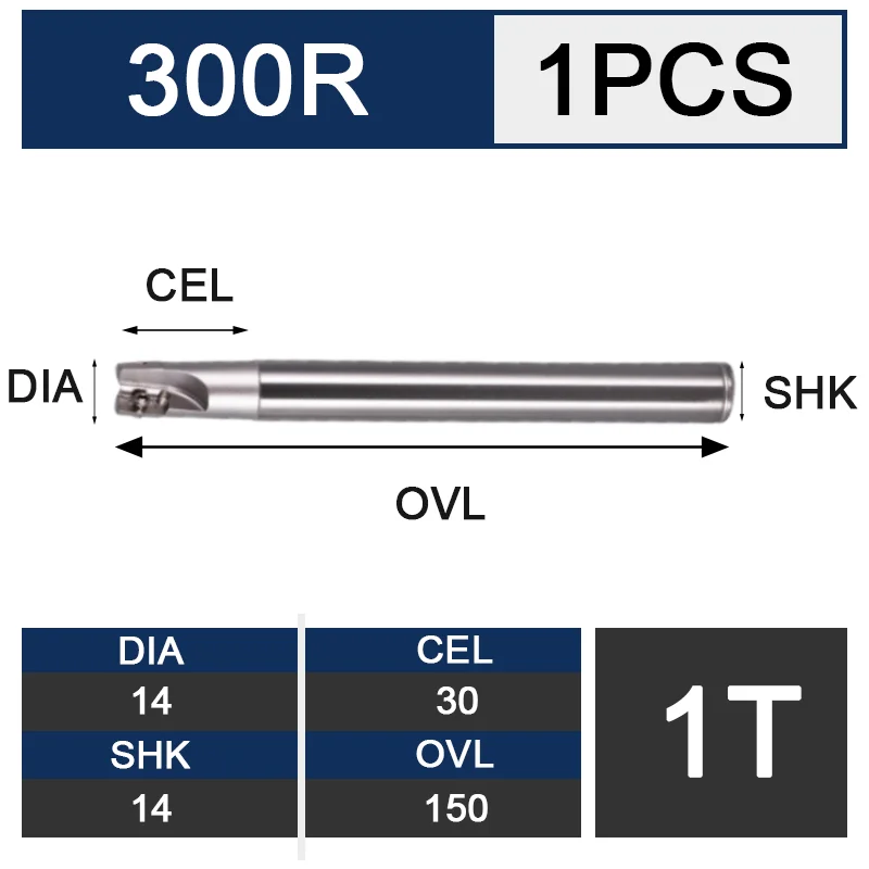 C14-14-150-2T UCHEER 1 шт. фреза Арбор 300R Концевая фреза R0.8 сплав лезвие ЧПУ станки открытый толстый правый угол - Длина режущей кромки: C14-14-150-2T