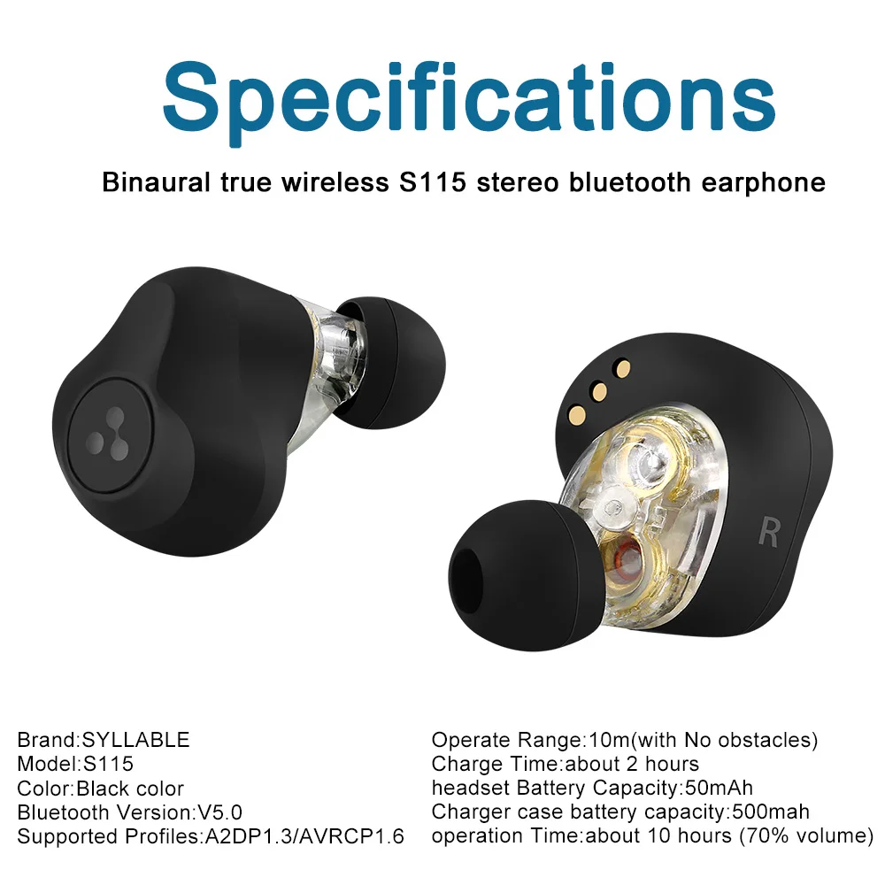 Original SYLLABLE S115 bluetooth V5.0 bass earphones wireless headset noise reduction SYLLABLE S115 Volume control earbuds
