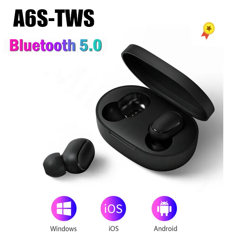 A6S Wireless Bluetooth Earphone For Android Earbuds 5 0 TWS Headsets Noise Cancelling Mic For iPhone Huawei Samsung Xiaomi Redmi