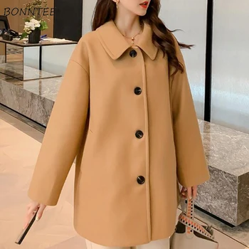 

Woolen Blends Women Winter Long Coat Ladies Elegant All-match Causal Korean Style Womens Clothing Chic Ulzzang Single Breasted