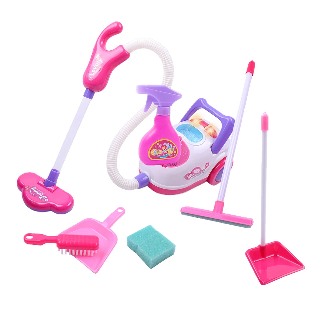 Kids Simulation Cleaning Set 7 Pieces -  Includes Broom Brush, Dust Pan, Vacuum Cleaner - Children Pretend Role Play Set Toys