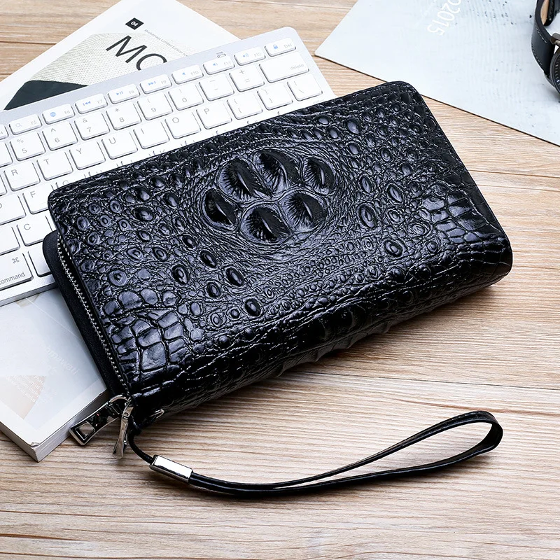 

Clutch Crocodile Pattern MEN'S Handbag Double Zipper Cross Large Men's Genuine Leather Business Clutch Bag Embossed