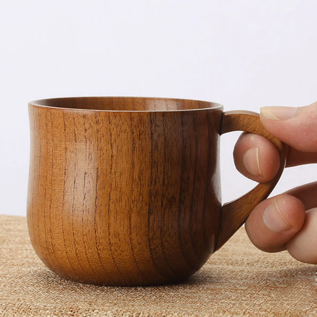 Wooden Beer Mug Crafts Drinking Cup Pint Wood Cups, Handmade Tumblers Teacup With Handle For Hiking Camping Outdoor Sports