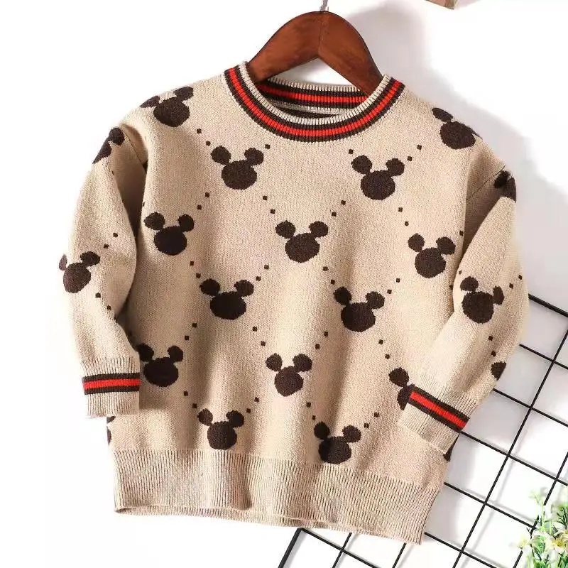 Зимний свитер для девочек Теплый осенне-зимний вязаный свитер с длинными рукавами для отдыха с Микки Маусом для маленьких мальчиков детская рубашка с рисунком Топ