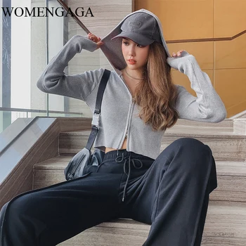 

WOMENGAGA 2020 Winter Autumn Slim Hooded Knitwear 2020 New Double Zipper Cardigan Short Navel Outer Top Sweatshirt 7PGL
