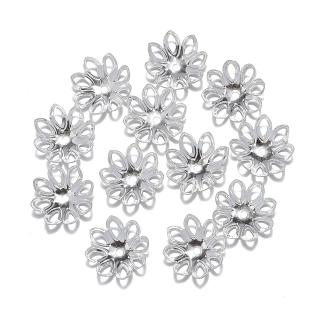 100pcs/lot 15MM Silver Gold Bronze Plated Flower Petal End Spacer Beads Caps Charms Bead Cups For Diy Jewelry Making Accessories Silver