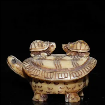 

Chinese Hand Carved Solid Ox Bone Three Tortoise Golden Turtle Animal Statue Exquisite Gift Fengshui Decoration