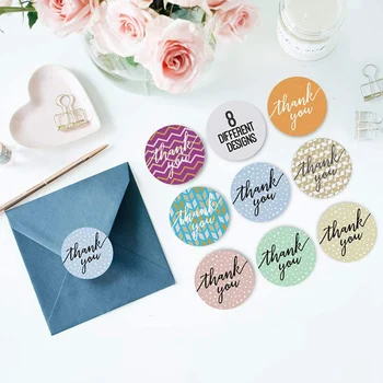 

500pcs/roll Round Floral Thank You Stickers Scrapbooking For Package Seal Labels Custom Sticker Decoration Wedding Sticker