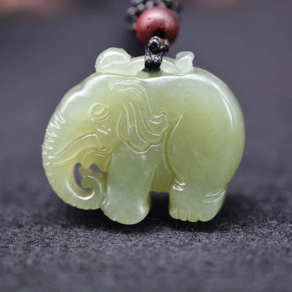 Прямая HeTian Jade двухсторонняя гравировка слон кулон ожерелье с цепочкой для мужчин женщин подарок