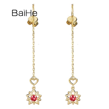 شراءBAIHE الصلبة 18K الذهب الأصفر 0.20ct الطبيعية روبي أقراط النساء الزفاف المشاركة العصرية غرامة مجوهرات الشرابة ستار أقراط