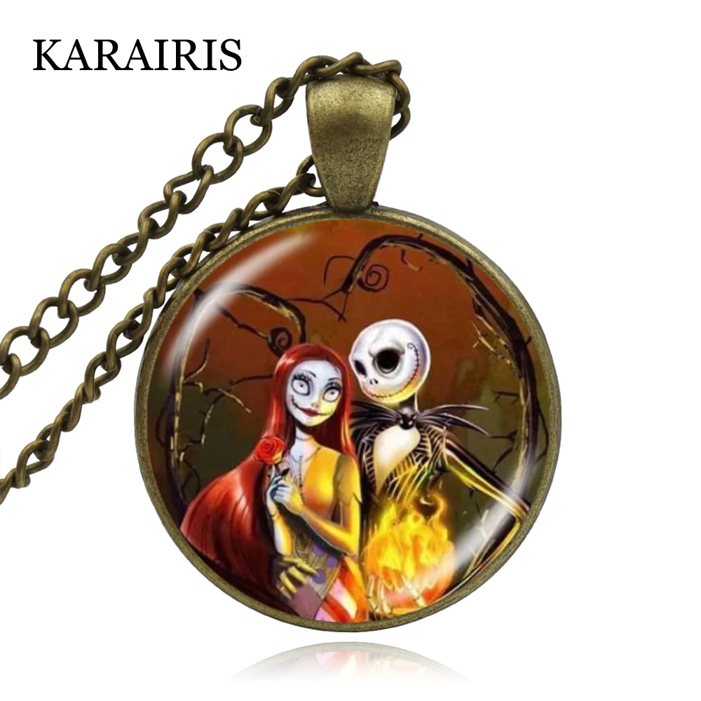 KARAIRIS мультфильм Джек и Салли ожерелье бижутерия со стеклянными кабошонами для