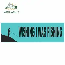 EARLFAMILY 15cm x 4.6cm for Wishing I Was Fishing Logo Funny Car Stickers RV VAN 3D DIY Fine Decal Waterproof Anime Accessories