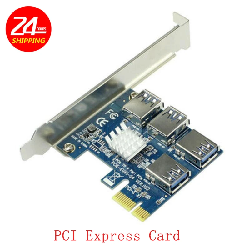 Kongqiabona-UK 1 à 4 Pci Express 16X Slots Riser Card Pci-E 1X vers Externe 4 Pci-E Slot Adaptateur Pcie Multiplier Card USB 3.0 Mining Special Riser Card pour Bitcoin Miner