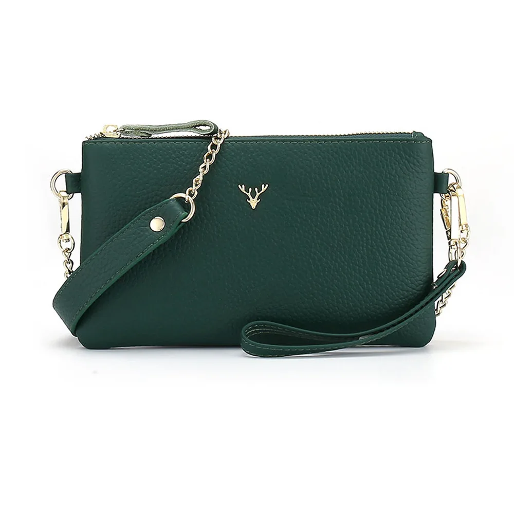 Брендовая дизайнерская мягкая женская сумка-мессенджер из натуральной кожи, женская маленькая сумка через плечо, Женский Длинный кошелек-клатч - Цвет: Зеленый