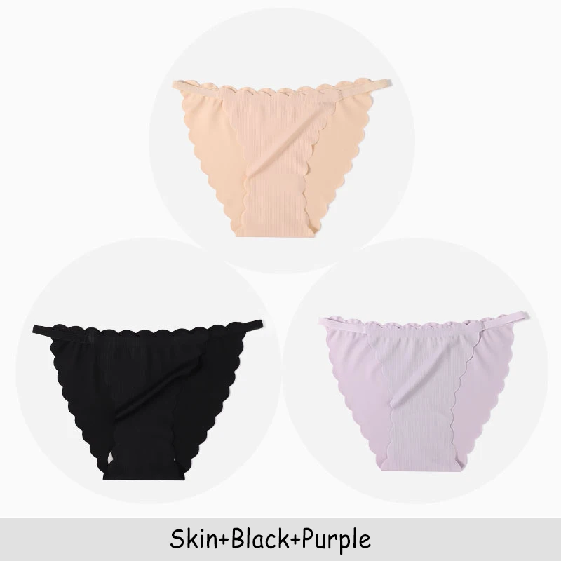 Skin Black Purple Хлопковые сексуальные женские трусики с талией большого размера бесшовное дышащее нижнее белье DULASI 3 шт./лот трусики для секса трусики для секса - Цвет: Skin Black Purple