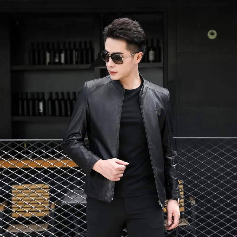 

Middle Age Stand Lead Loose Coat Increase Down Reeb Imitate Genuine Leather Leather Jacket Man Locomotive Leather Clothing