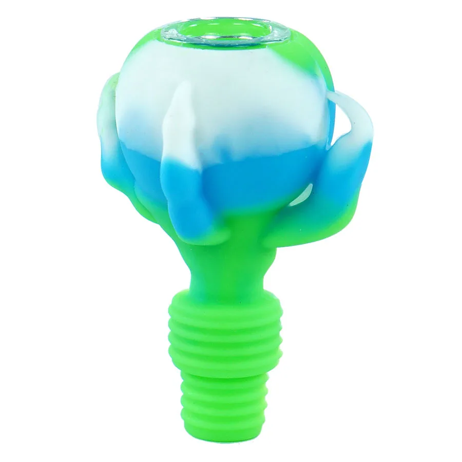blue green white Новинка 14 мм Стеклянная силиконовая чаша ПРЯМЫЕ стеклянные аксессуары масляная установка для курительных труб - Цвет: blue green white