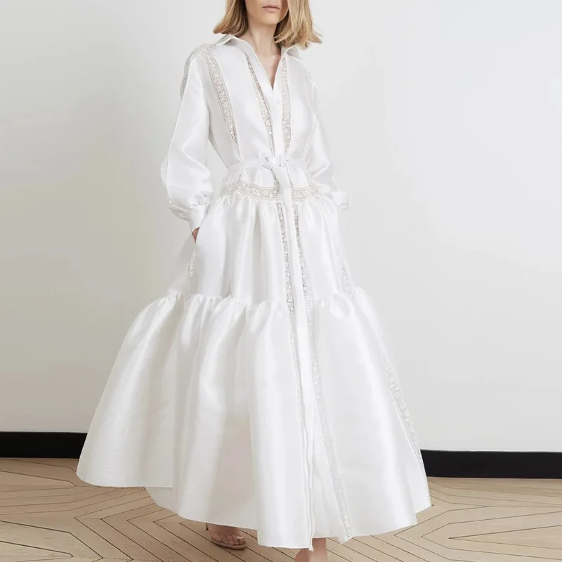 

2019 Autumn Winter Dress Women Wedding Party Dresses Female Robe White Lace Dress Maxi Long Gowns Elegant Ladies Dress
