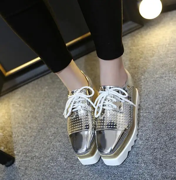 

2018 New Style Thick PU Bottom Lace-up Celebrity Style Deep Mouth Fashion Comfortable Versatile WOMEN'S Casual Shoes