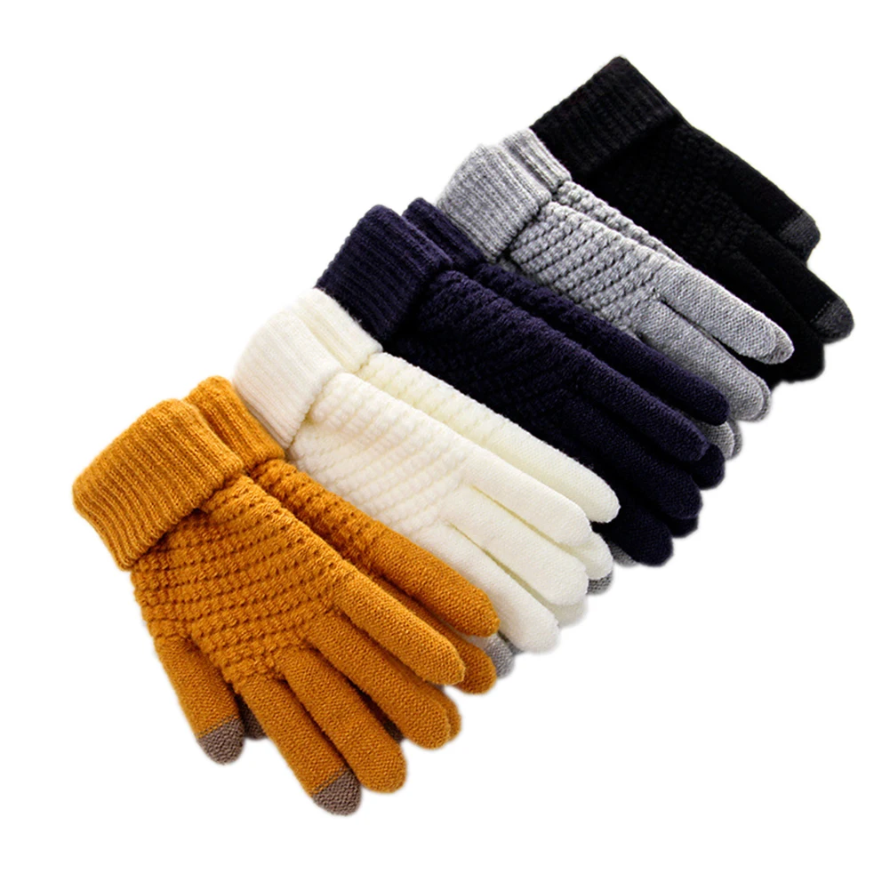 

2020 Women Winter Cashmere Gloves Two-finger Touch Screen Warm Knitted Gloves Full Finger Solid Color Fleece Thick Mittens