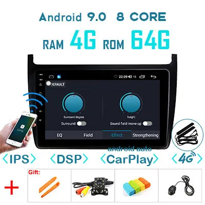4 ГБ, 64 ГБ, 1280*720P Android 9,0 Carplay gps радио для Защитные чехлы для сидений, сшитые специально для Volkswagen POLO 2008 2009 2010 2011 2012 2013 навигации головное устройство - Цвет: 4G 64G DSP CARPLAY