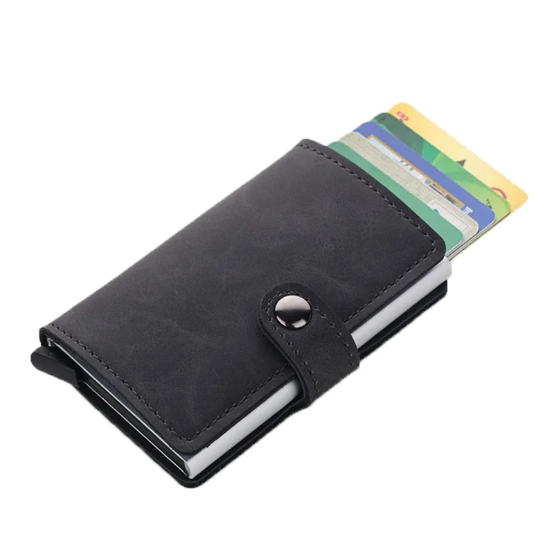 

2020 Newest Men Card Holder RFID Aluminium Alloy Credit Card Holder Metal Leather Wallet Antitheft Men Automatic Card Case