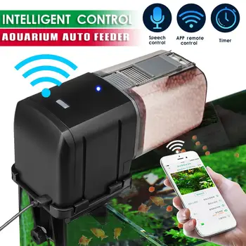 

Automatic Fish Tank Aquarium Pond Fish Food Feeder WiFi Timer Speech Control Feeding Dispenser Adjustable Auto Practical Feeder