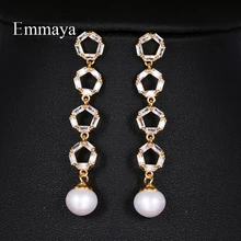 Emmaya, женские модные вечерние длинные серьги из циркония ААА с четырьмя геометрическими соединениями, изящные жемчужные серьги