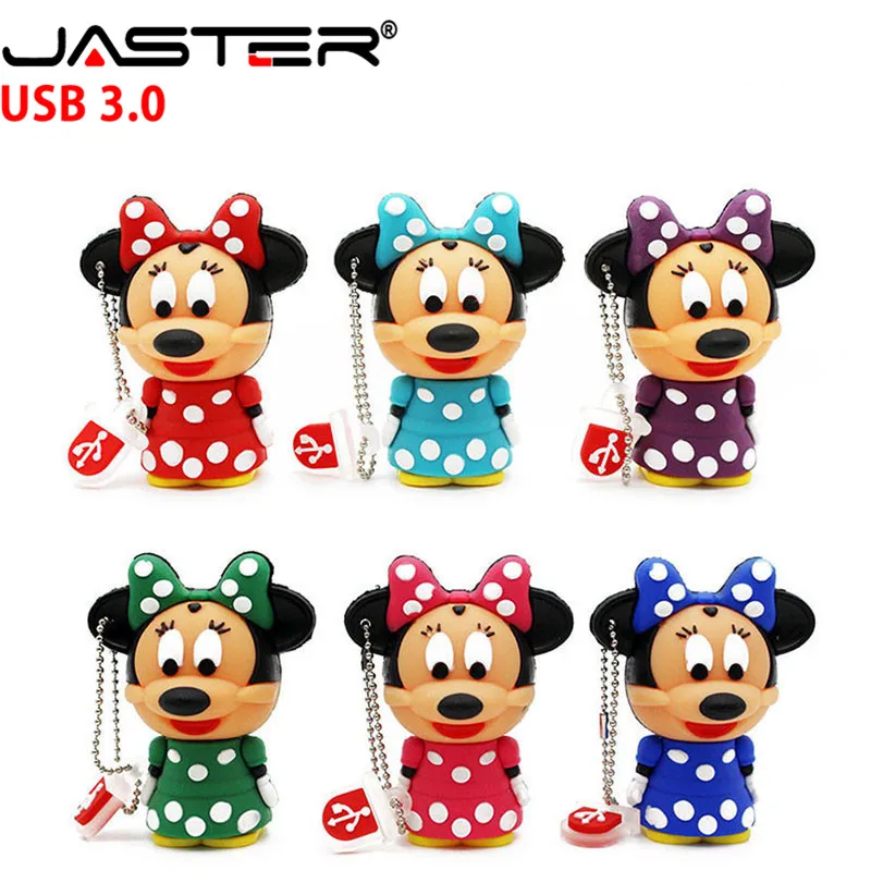 

JASTER USB 3.0 Minnie flash Drive Drives pendrive 64gb 32G 16GB 8GB 4GB certoon mouse keychain memory stick free shipping