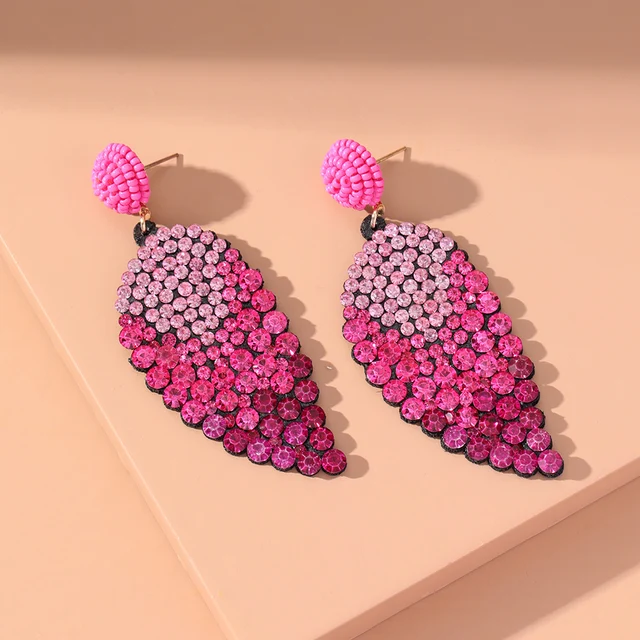 New Arrival Women Shiny Pink Zircon Leaf Stud Earrings Personalized Fanshion Accessories Female Earrings Gifts 3