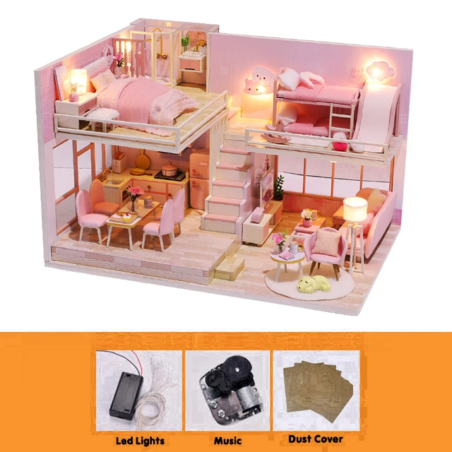 Furniture Diy Doll House Wooden Miniature Doll Houses Furniture Kit Puzzle Handmade Dollhouse Craft Toys For Children Girl Gifts 7