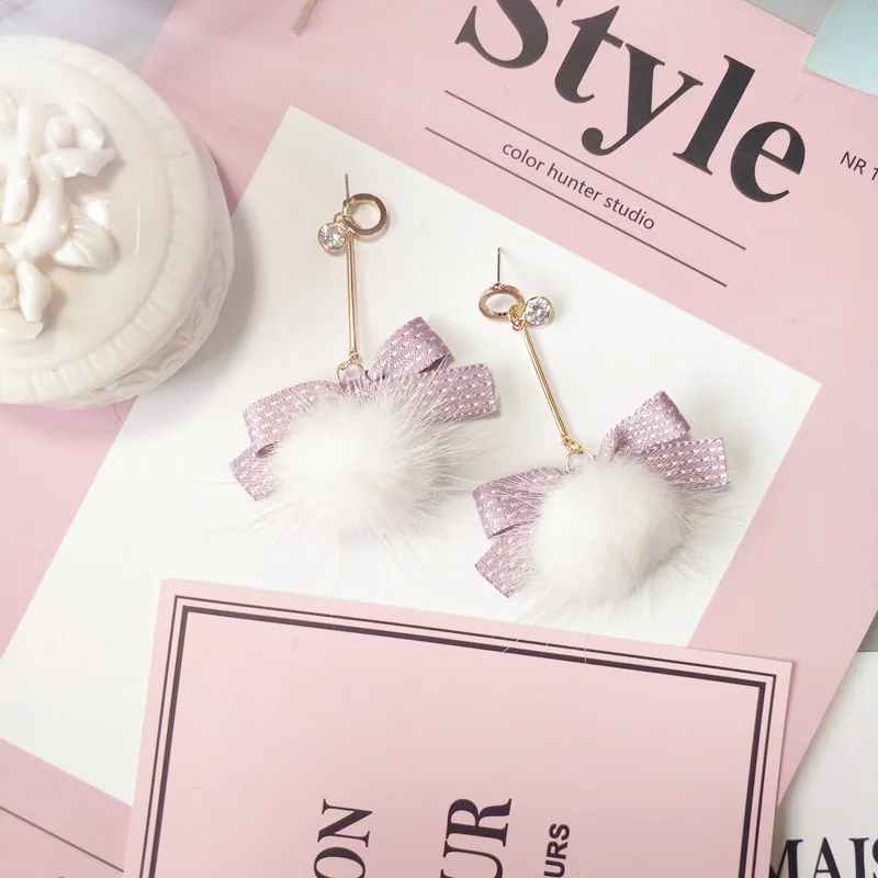 Корейский Hairball розовый еда кролик кисточкой Фламинго осень зима женские висячие серьги Модные ювелирные изделия Accessories-JQC5