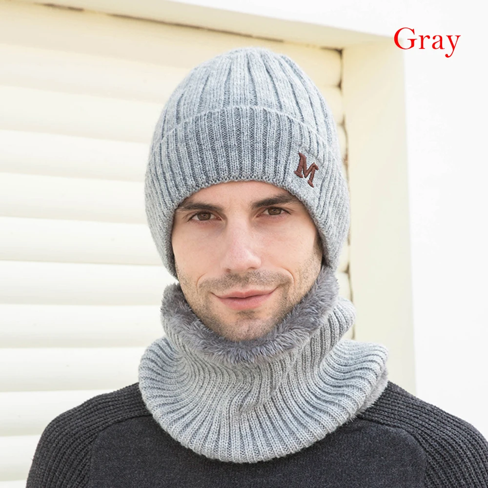 SHUJIN зимняя шапка Skullies Beanies шапка зимние шапки для мужчин и женщин шерстяной шарф шапки Балаклава маска Gorras капот вязаная шапка - Цвет: gray