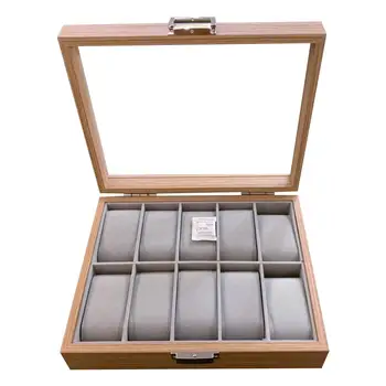

10 Slot Wooden Watch Holder Display Storage Box Rosewood Compact Security Lock Transparent Cover Watch Organizer
