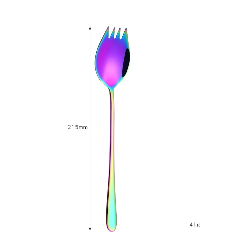 Cathylin Spork 304 нержавеющая сталь многоразовые походные столовые приборы красочные фруктовый салат десертная ложка Металл Титан OT19050 - Цвет: Fine-Rainbow-5