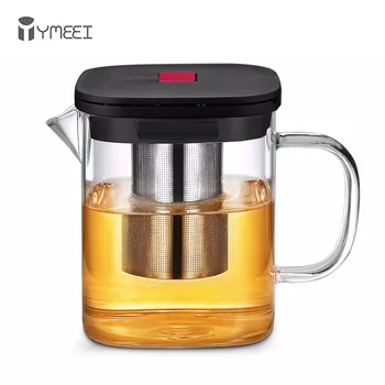 

YMEEI Transparent Glass Teapot Heat Resistant Square Glass Teapot With Tea Infuser Strainer Puer Oolong Tea Kettle Office Cup
