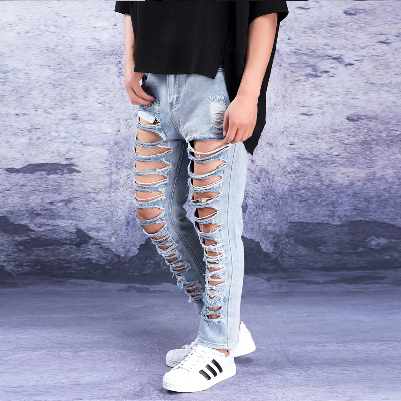 Jeans Men's Summer Trend Nine Points Pants Brand Big Hole Exaggerated Super Hole Denim Pants High Street - Jeans - AliExpress