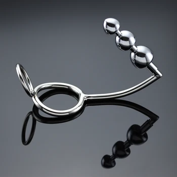 Stainless Steel Men Anal Hook Anal Beads Plug Cock Ring Metal Butt Plug Prostate Massager Anal Plug Penis Scrotum Ring Sex Toys 2