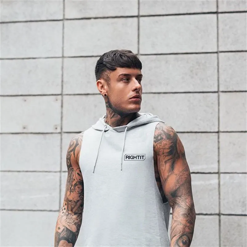 

Muscle Brother Fitness Sleeveless Pure Cotton Elasticity Sports Hooded Waistcoat Men Running Sweater a Generation of Fat