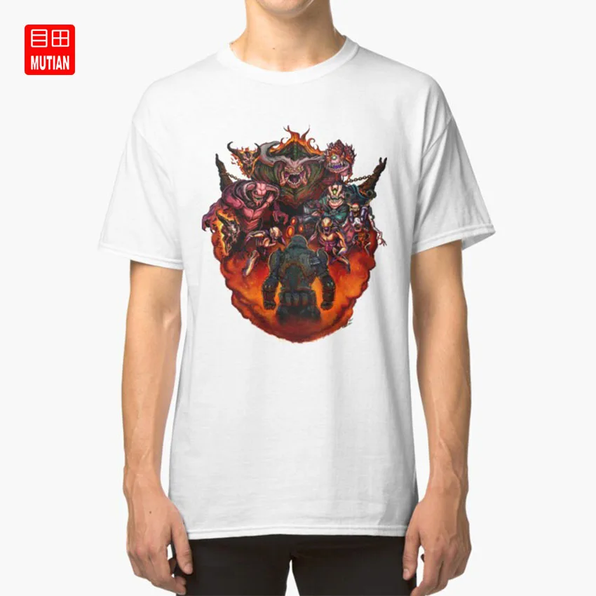 Футболка с надписью Fight like Hell 2 видеоигра doom морской солдат cacodemon ужас программное
