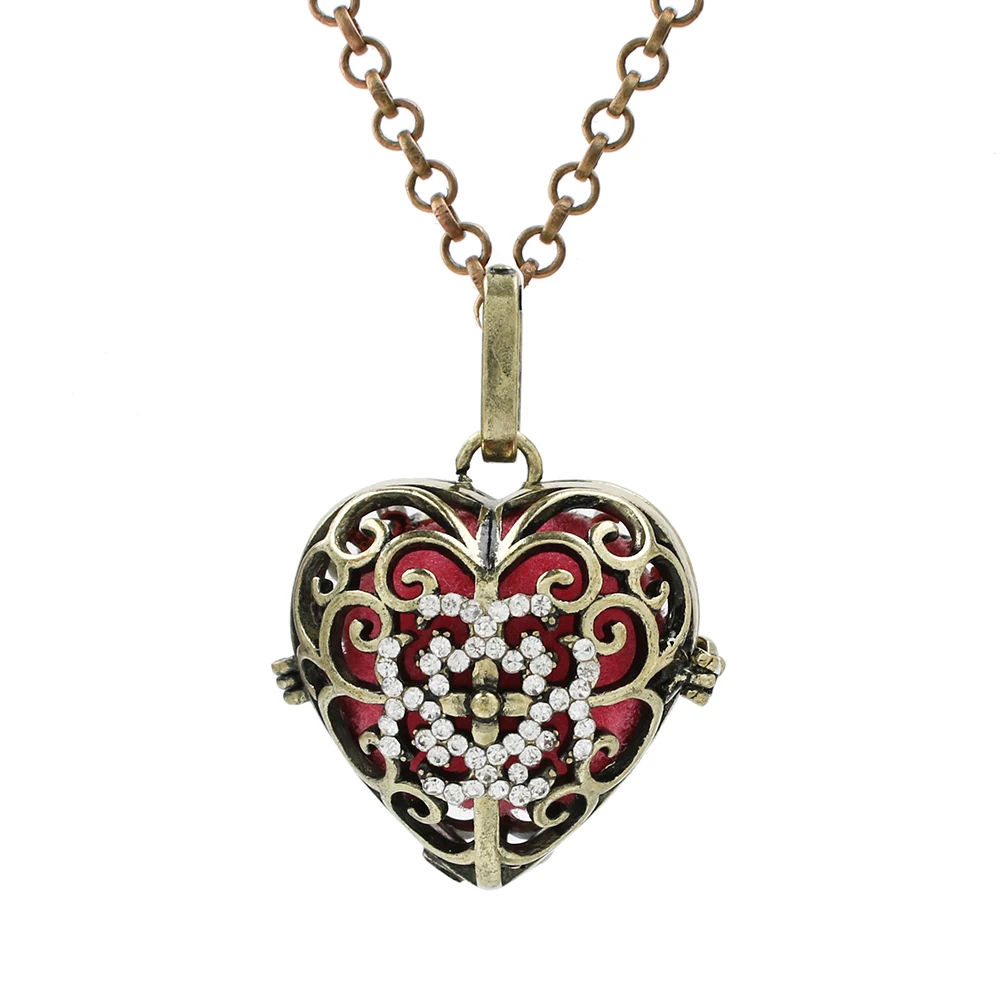 1pc Floating Antique Bronze Crystal Love Heart Aroma Perfume Essential Oil Diffuser Locket Lava Beads Cage Charms Necklace Gift | Украшения
