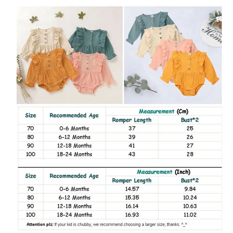 Emmababy 0-24M Newborn Toddler Infant Baby Girl Clothes Solid Ruffle Long Sleeve Romper Soft Jumpsuit Outfit Sunsuit Clothing