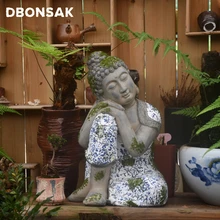 Сельский дом дзен статуя Будды украшения имитация голубого и белого фарфора спящий Будда скульптура патио украшения сада