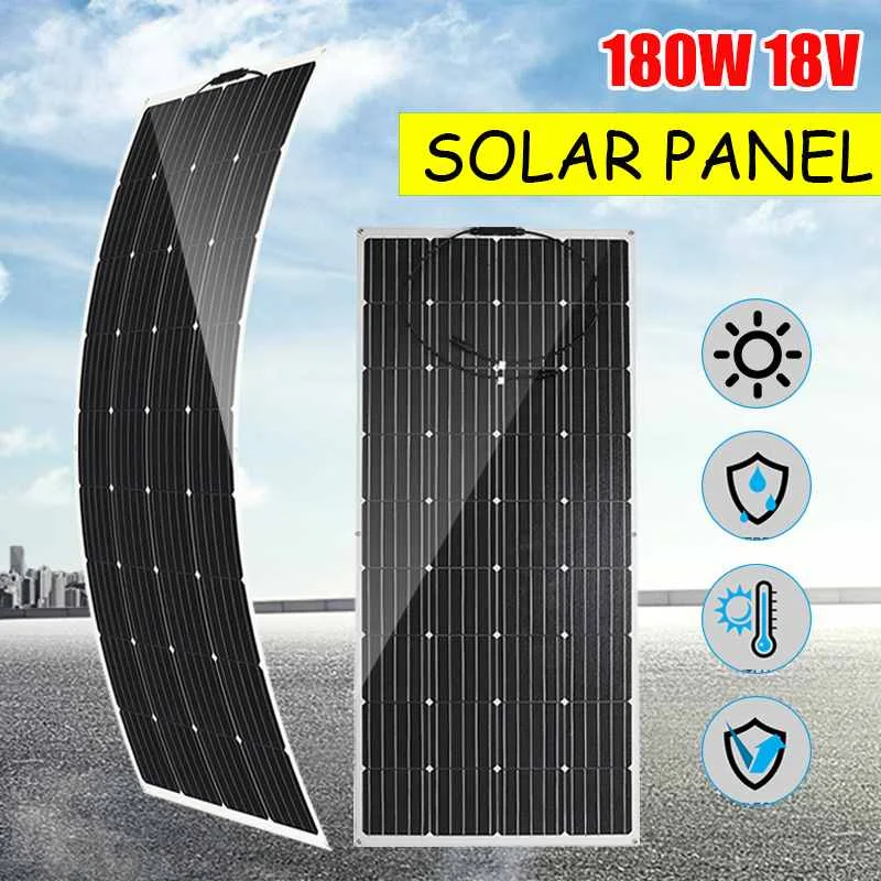 

180W 18V Solar Panel Semi-flexible Monocrystalline Solar Cell DIY Module MC4 Cable Outdoor Connector Battery Charger Waterproof