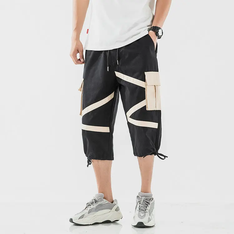 Harajuku Western Style Men Pockets Harem Pants Nice Hip Hop Streetwear Casual Calf-Length Pants Loose Mens Cropped Short Pants