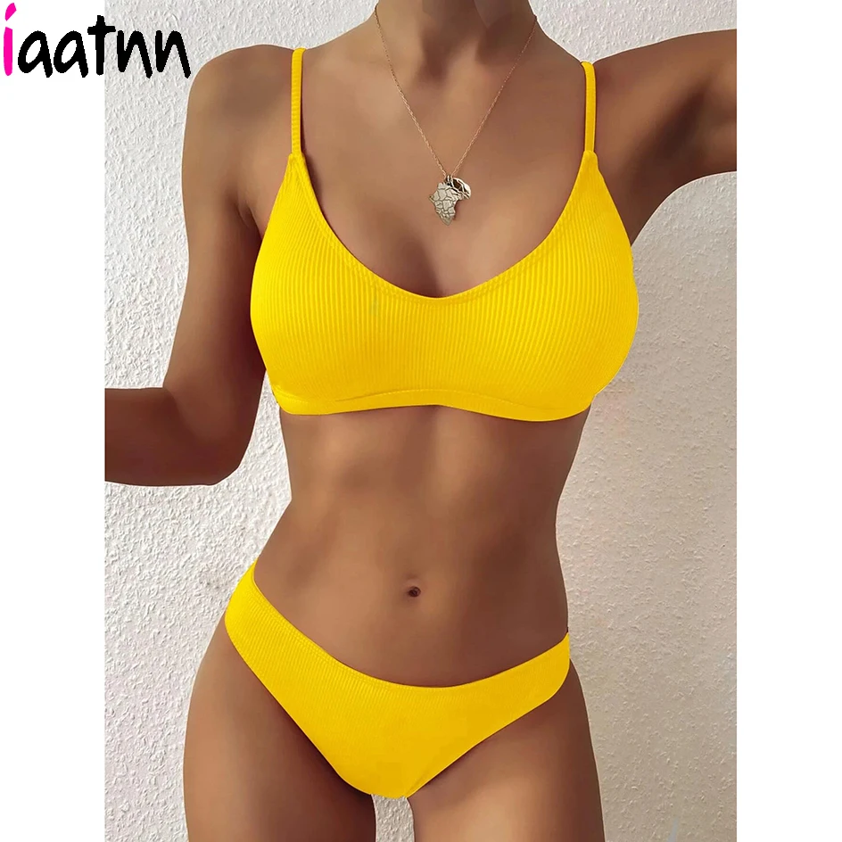 Соблазнительное бикини 2021 простая одежда для плавания в рубчик женский