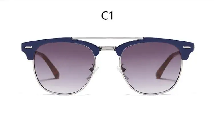 C1 blue gray Женские солнцезащитные очки с заклепками, полуоправы, брендовые дизайнерские темные очки, винтажные мужские солнцезащитные очки с двойным мостом в стиле ретро, G15, линзы Gafas Oculos - Цвет линз: C1 blue gray